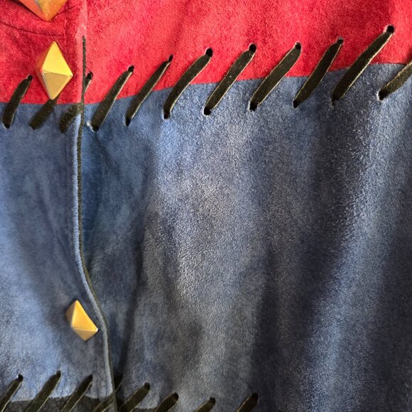 Vintage Dino'z black, red and blue color block suede bomber style jacket . - Picture 6 of 9